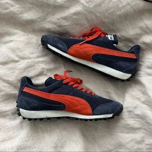 SOLD Vintage Puma Anjan suede mesh waffle sneakers - navy/orange